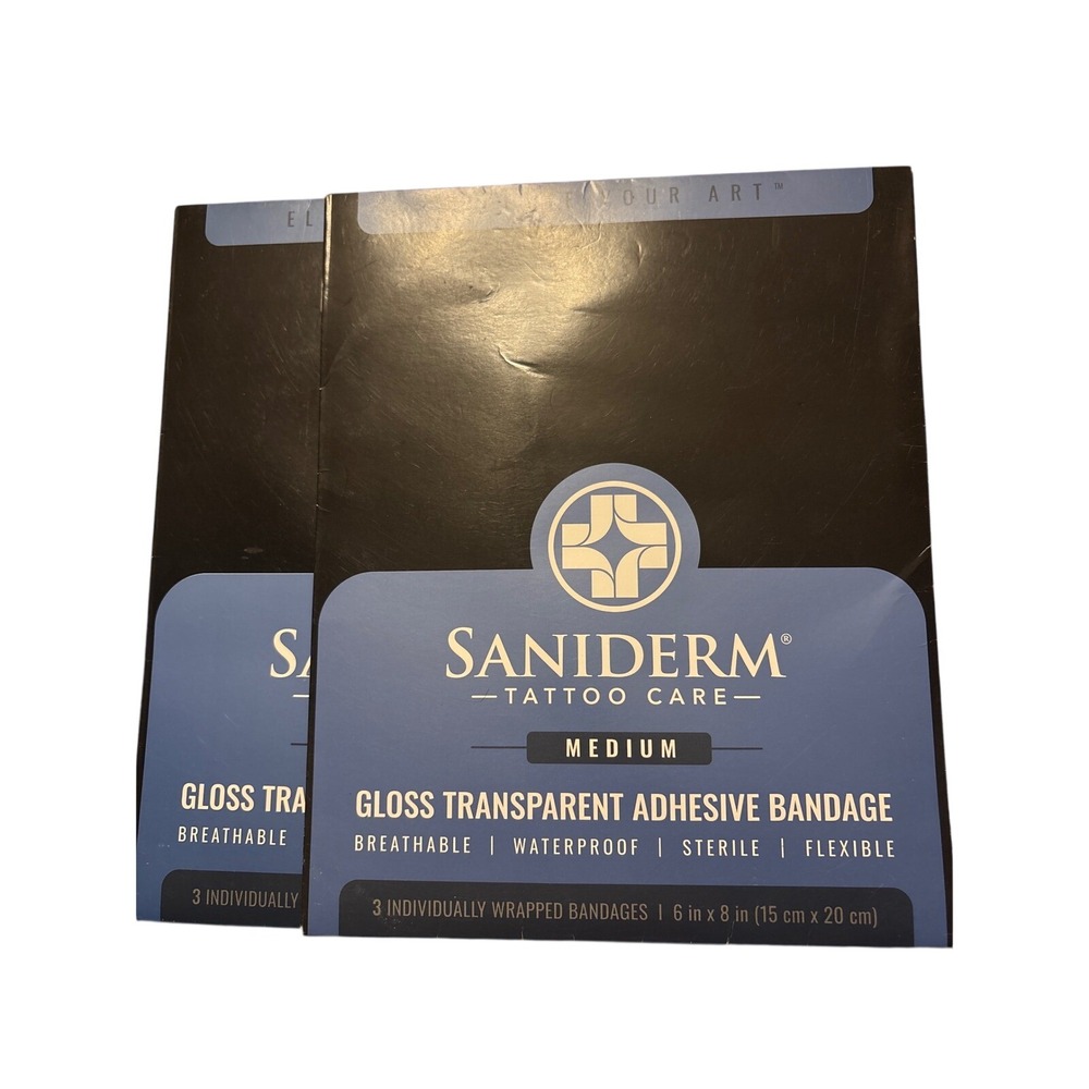 NEW Saniderm Tattoo Care Medium Gloss Transparent Adhesive Bandage 6x8 3ct x2